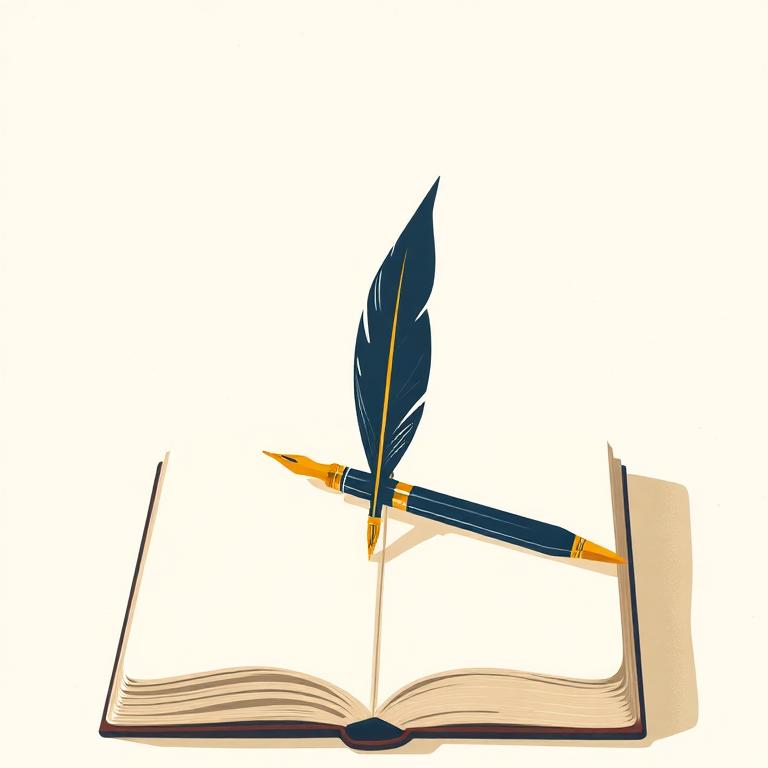 A quill and pen resting on an open notebook — authentic voice